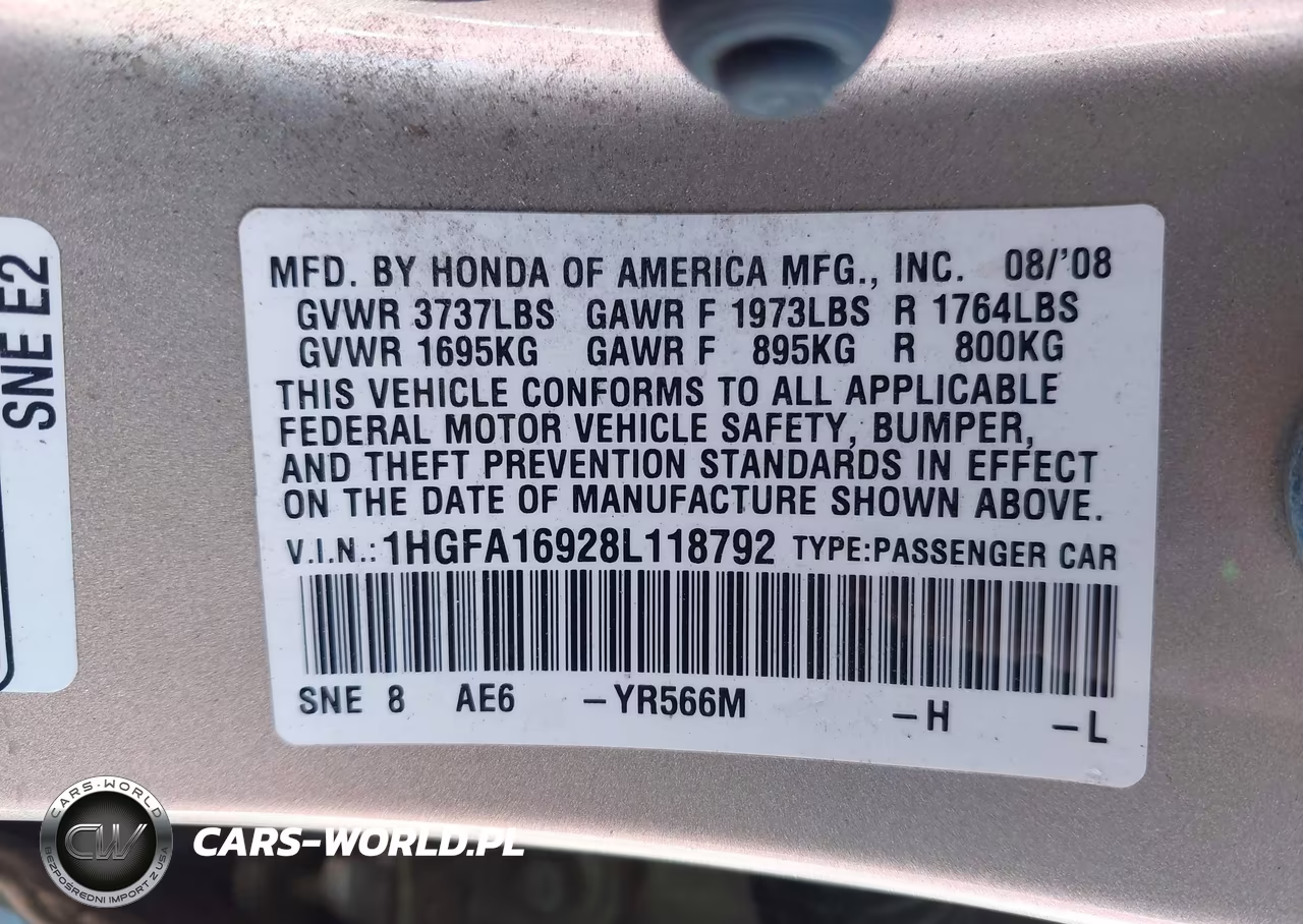 2008 Honda Civic Ex-L VIN:1HGFA16928L118792 - 9