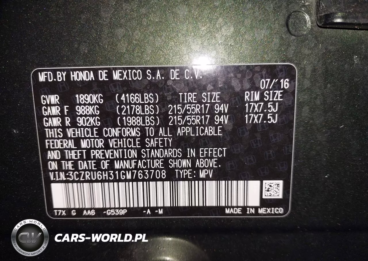 2016 Honda Hr-V Lx VIN:3CZRU6H31GM763708 - 9
