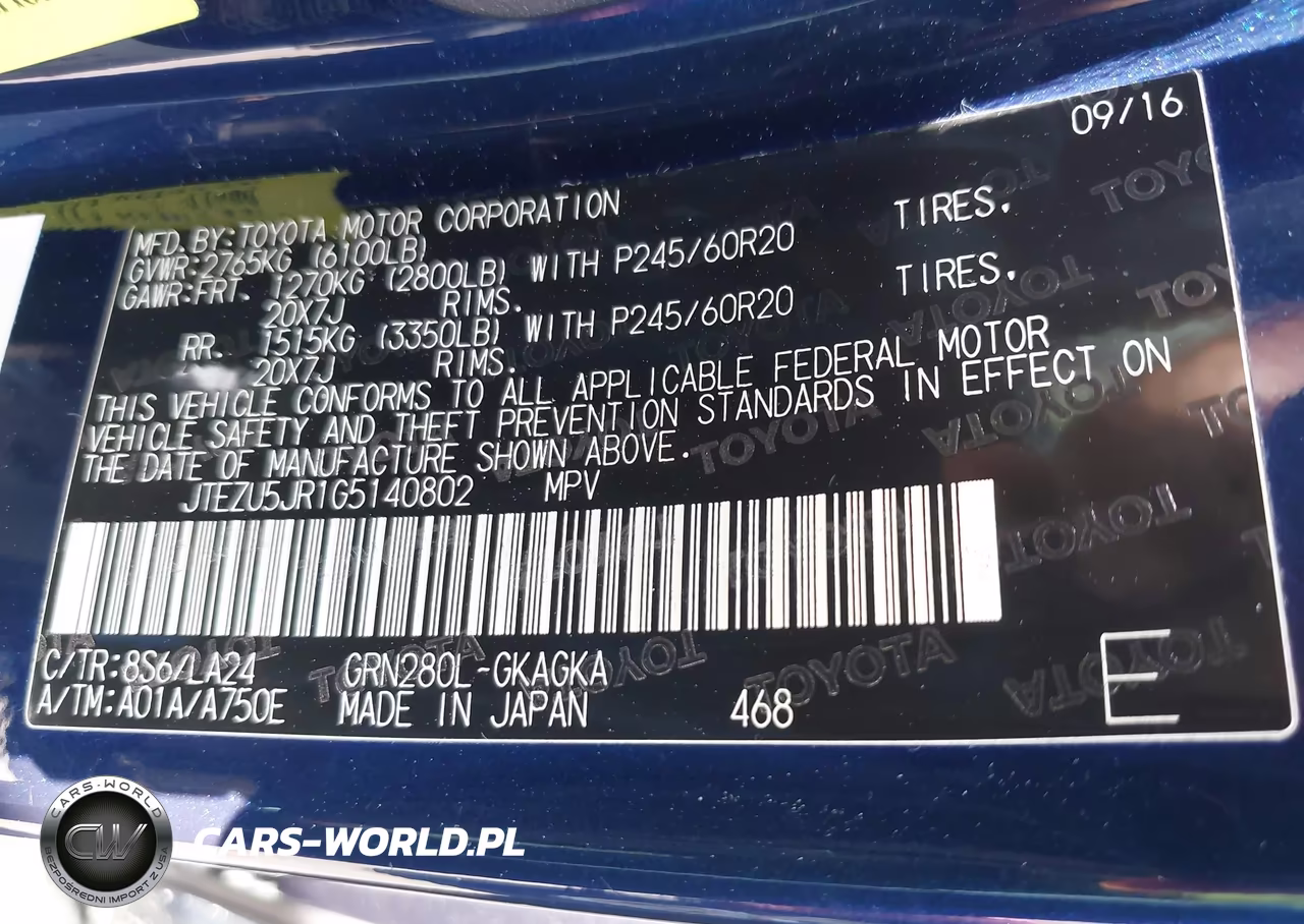 2016 Toyota 4Runner Limited VIN:JTEZU5JR1G5140802 - 9