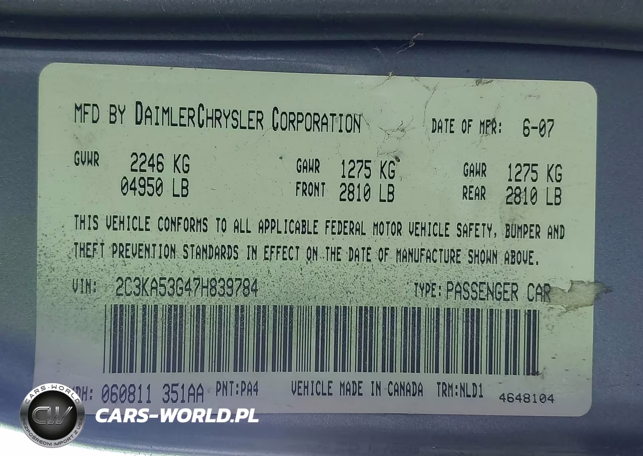 2007 Chrysler 300 Touring VIN:2C3KA53G47H839784 - 9