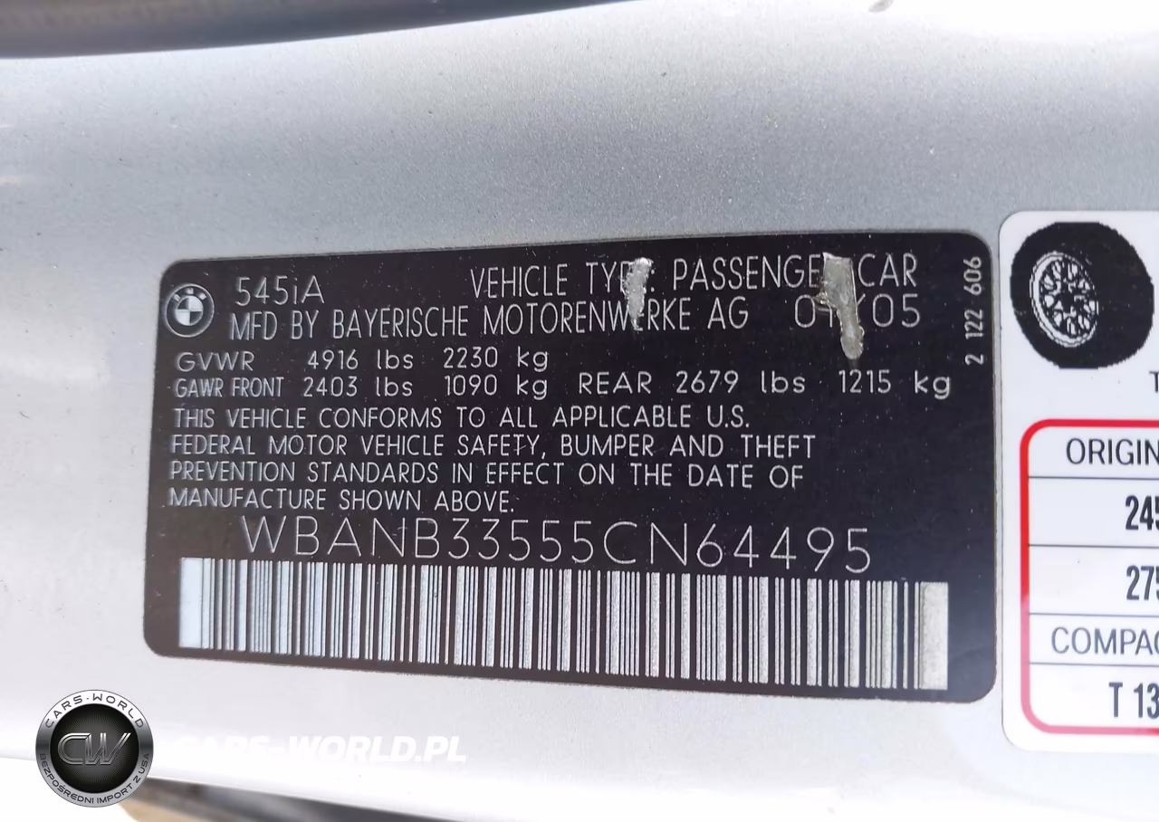 2005 BMW 545I VIN:WBANB33555CN64495 - 9