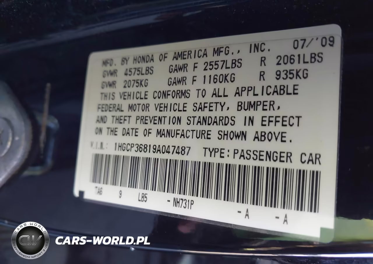2009 Honda Accord 3.5 Ex-L VIN:1HGCP36819A047487 - 9