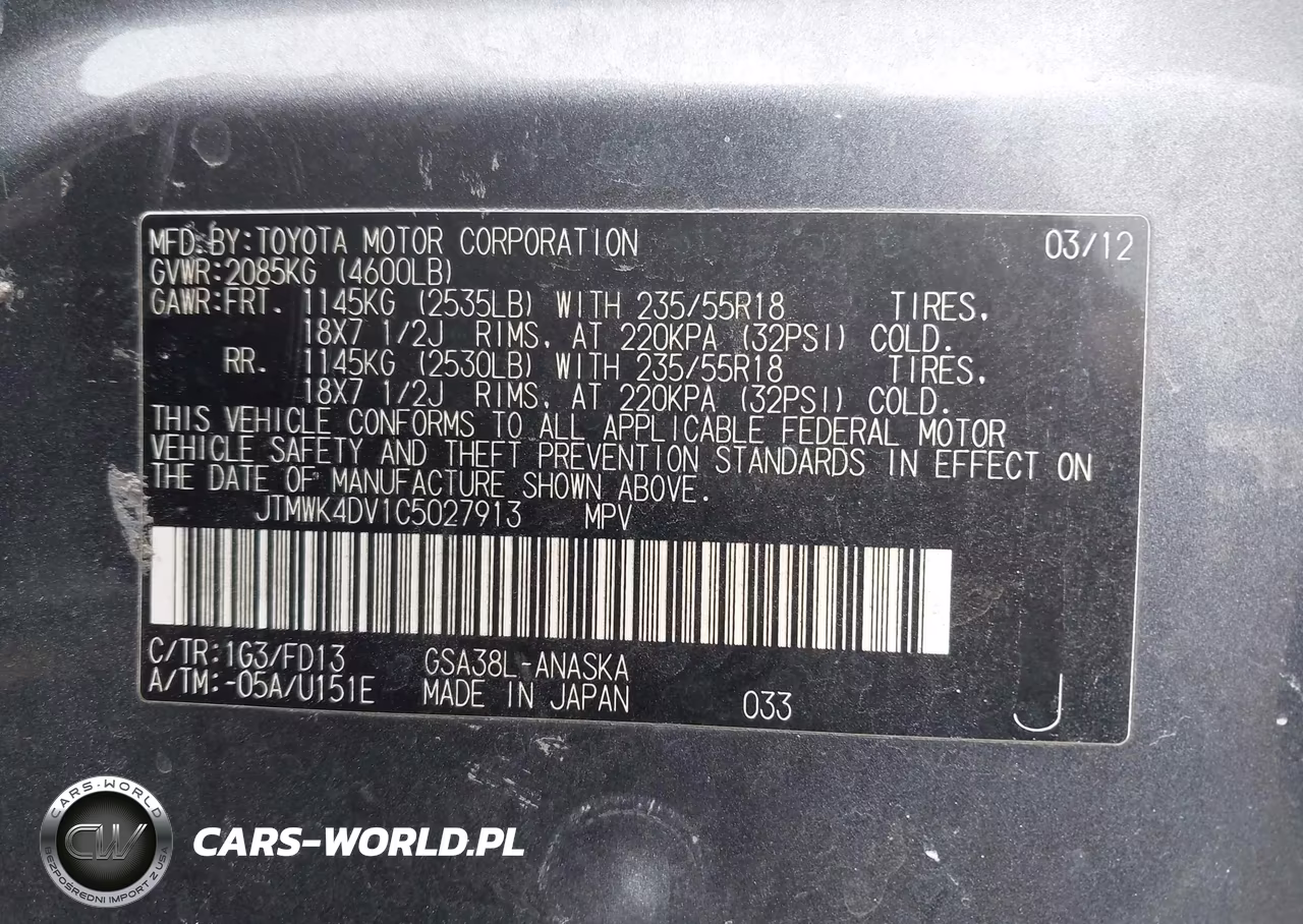 2012 Toyota Rav4 Sport V6 VIN:JTMWK4DV1C5027913 - 9