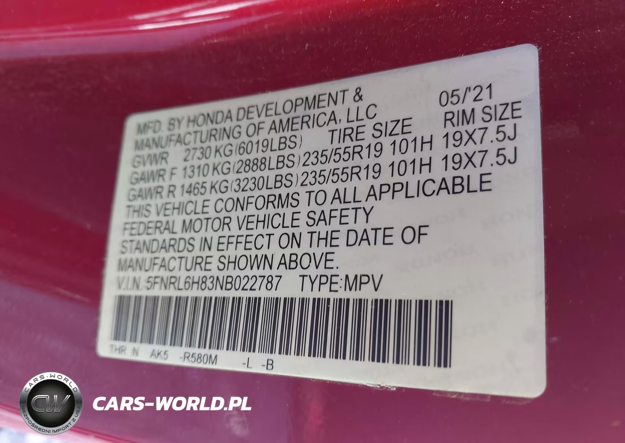 2022 Honda Odyssey Touring VIN:5FNRL6H83NB022787 - 9