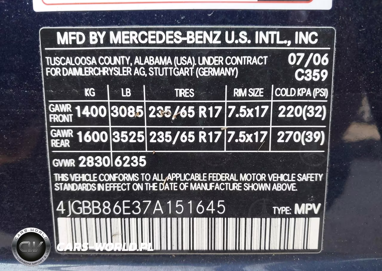 2007 Mercedes-Benz Ml 350 4Matic VIN:4JGBB86E37A151645 - 9