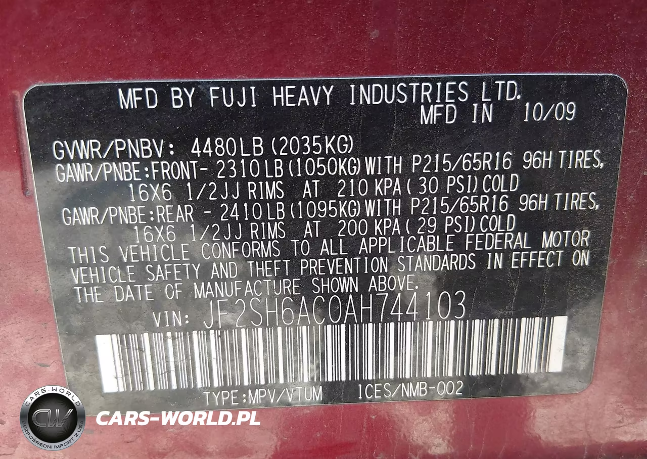 2010 Subaru Forester 2.5X VIN:JF2SH6AC0AH744103 - 9