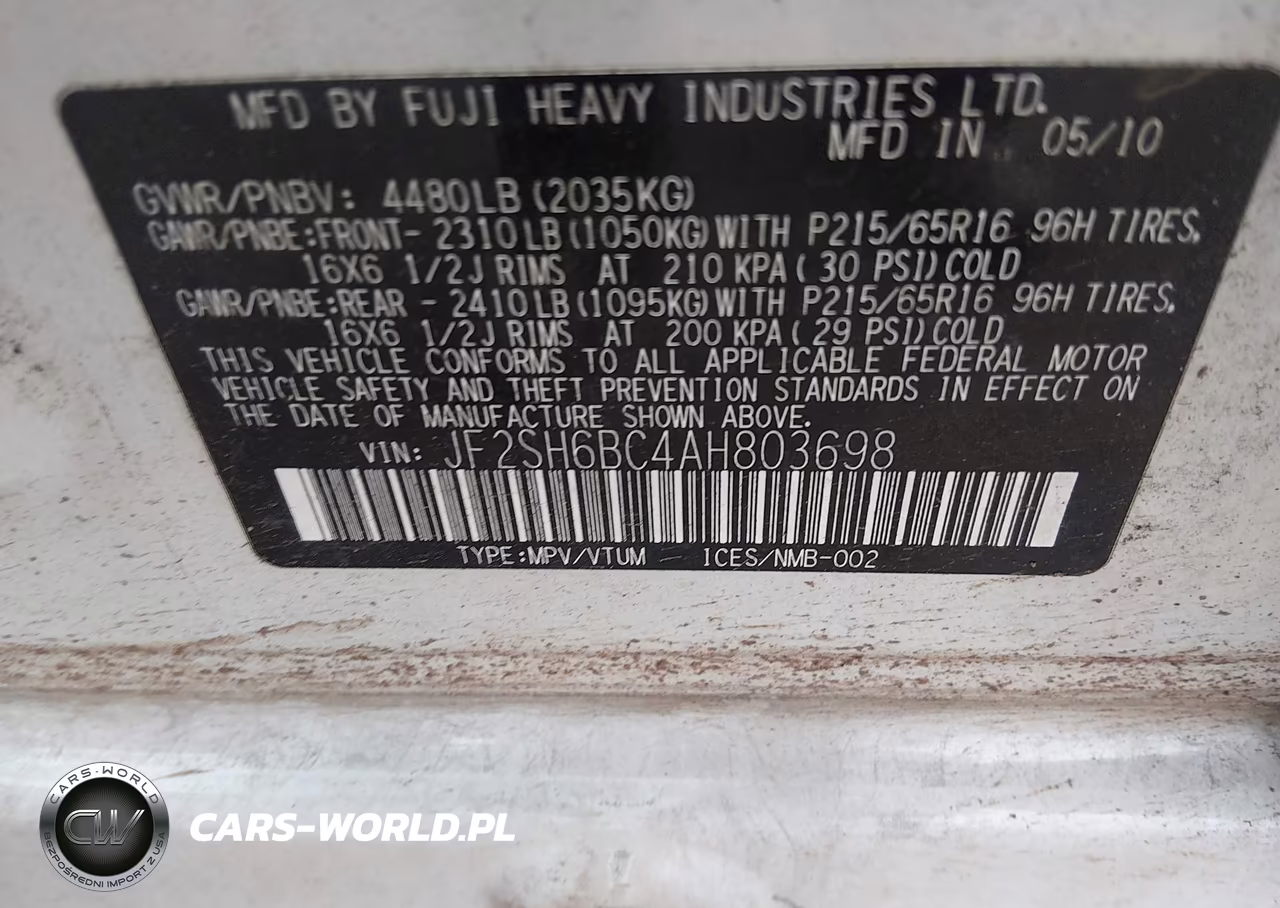 2010 Subaru Forester 2.5X VIN:JF2SH6BC4AH803698 - 9
