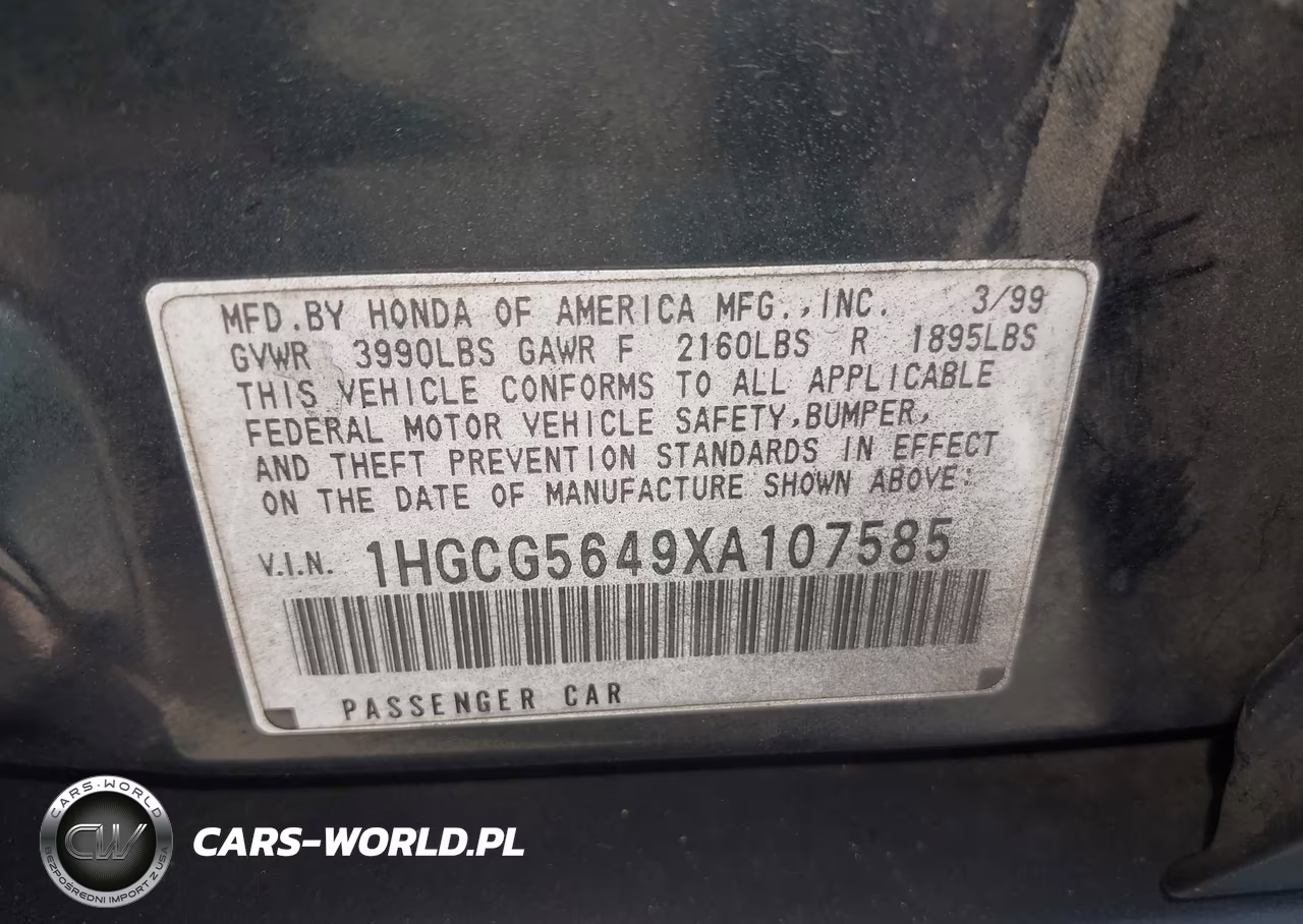 1999 Honda Accord Lx VIN:1HGCG5649XA107585 - 9