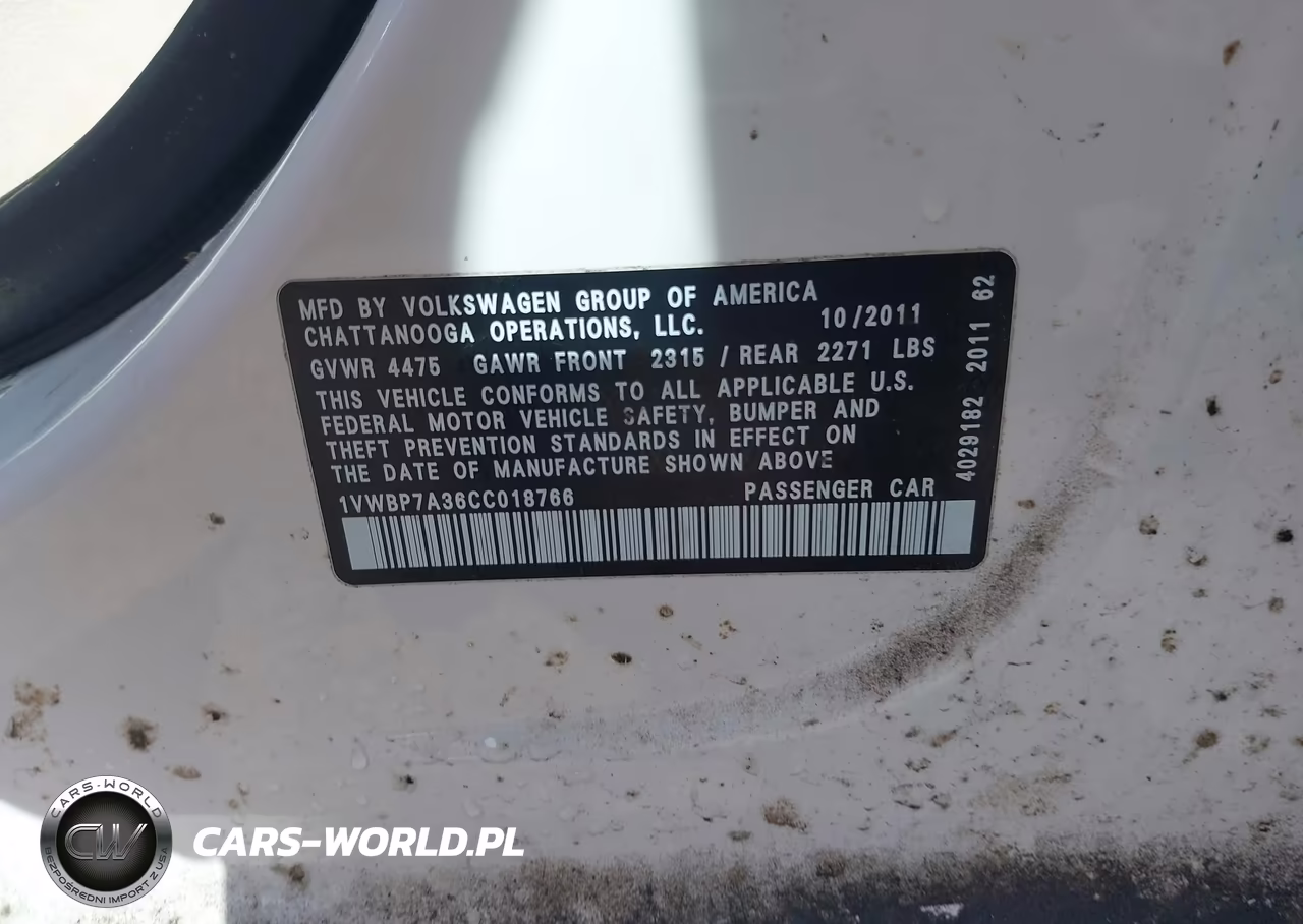 2012 Volkswagen Passat 2.5L Se VIN:1VWBP7A36CC018766 - 9