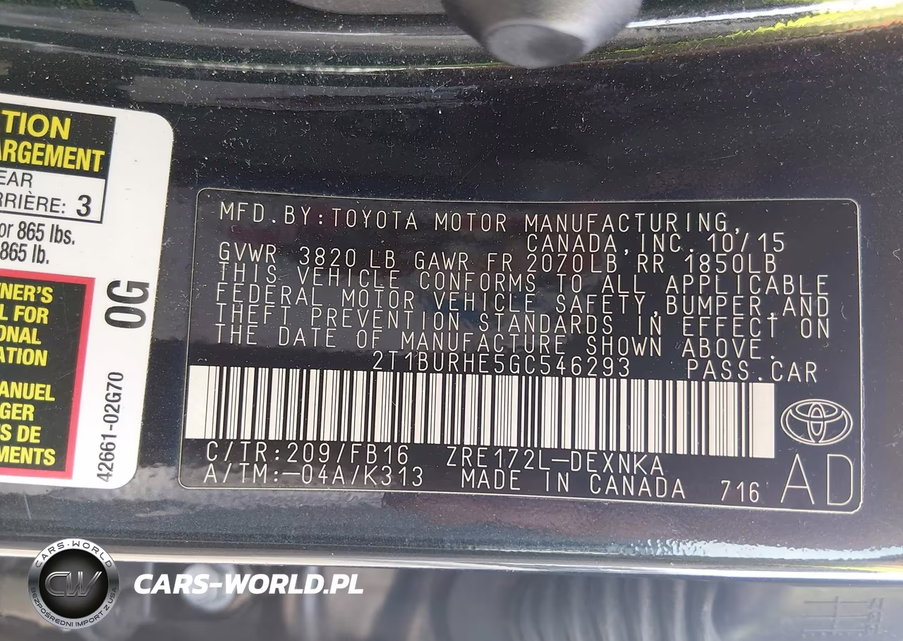 2016 Toyota Corolla Le VIN:2T1BURHE5GC546293 - 9