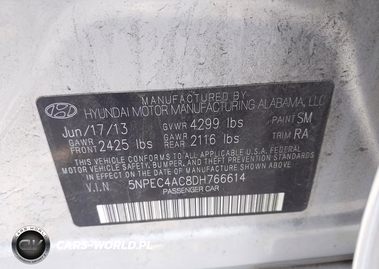 2013 Hyundai Sonata Se VIN:5NPEC4AC8DH766614 - 9