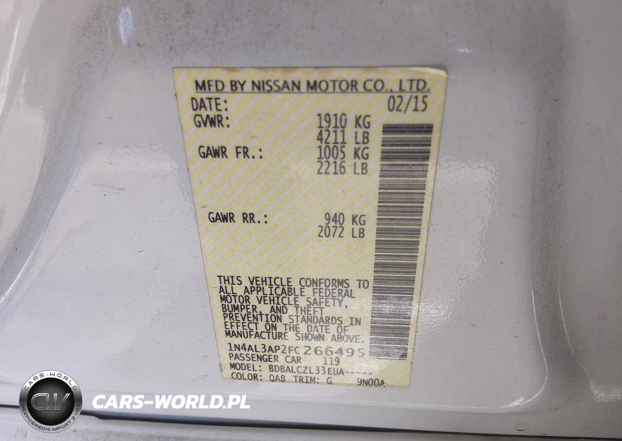 2015 Nissan Altima 2.5-2.5 S-2.5 Sl-2.5 Sv VIN:1N4AL3AP2FC266495 - 9