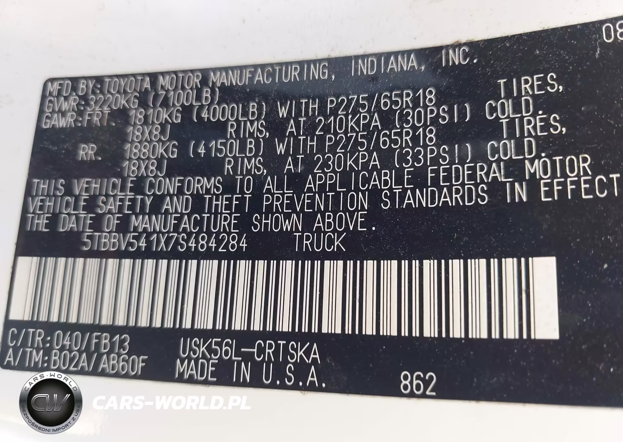 2007 Toyota Tundra Sr5 5.7L V8 VIN:5TBBV541X7S484284 - 9