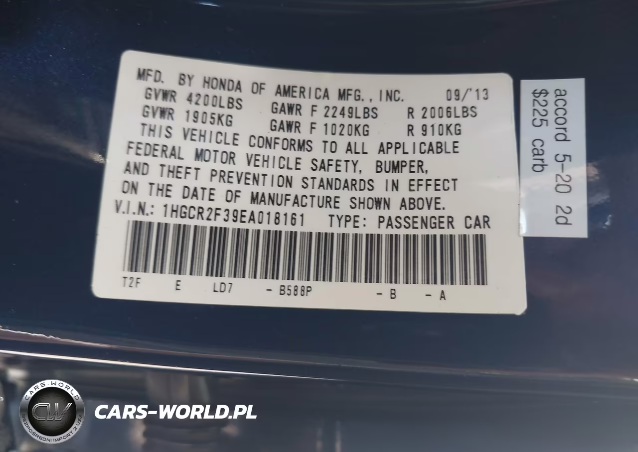 2014 Honda Accord Lx VIN:1HGCR2F39EA018161 - 9