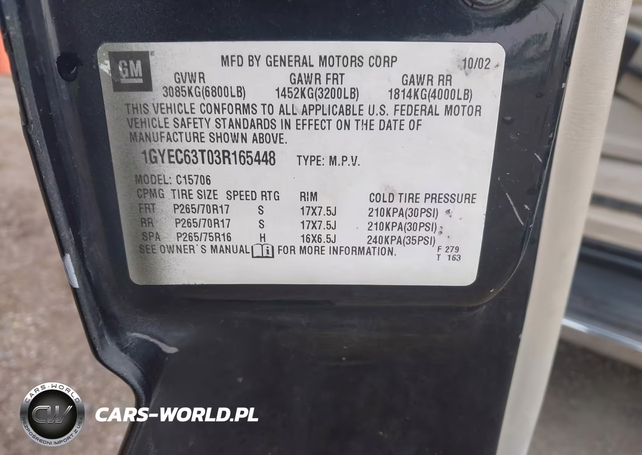 2003 Cadillac Escalade Standard VIN:1GYEC63T03R165448 - 9