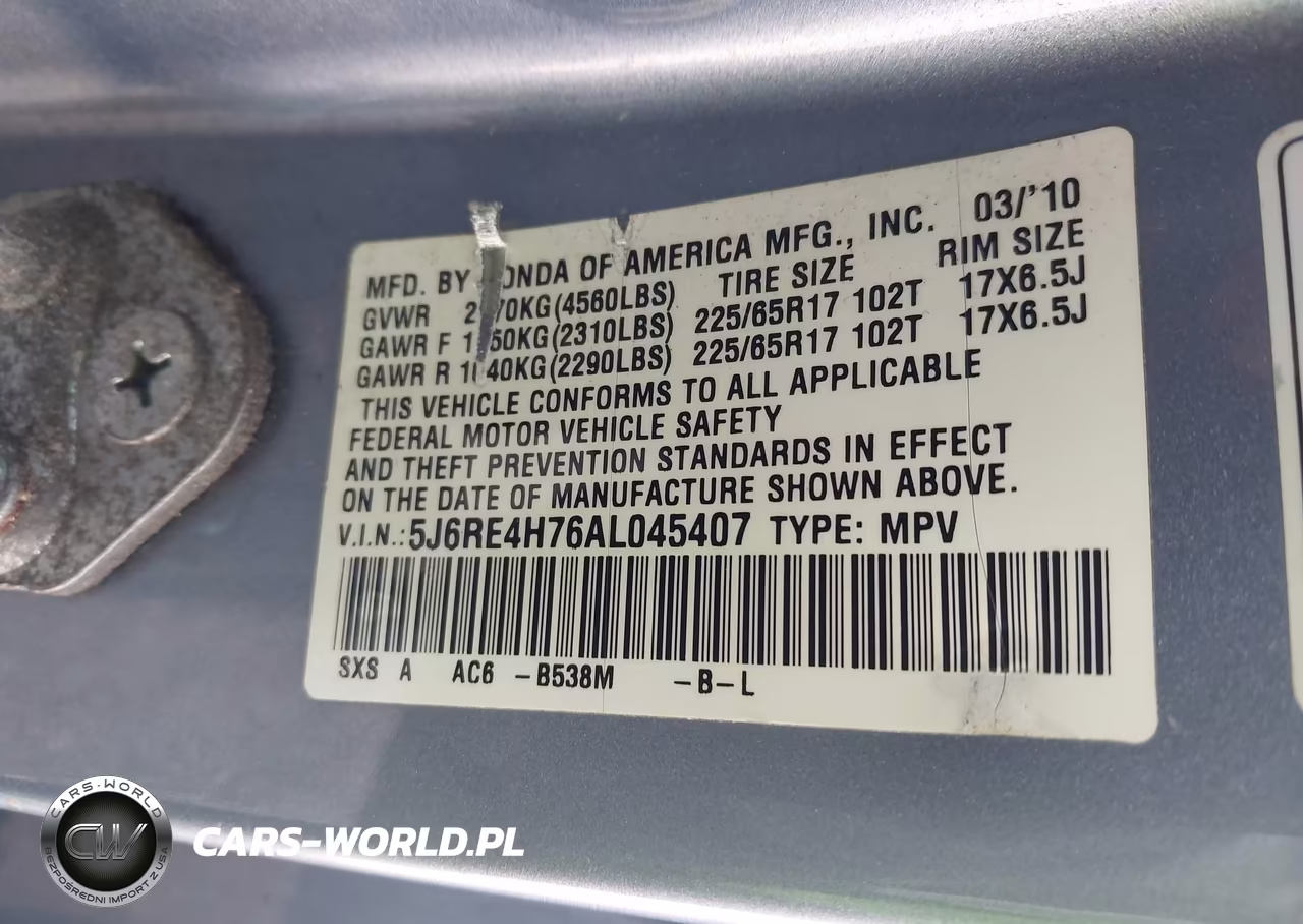 2010 Honda Cr-V Ex-L VIN:5J6RE4H76AL045407 - 9
