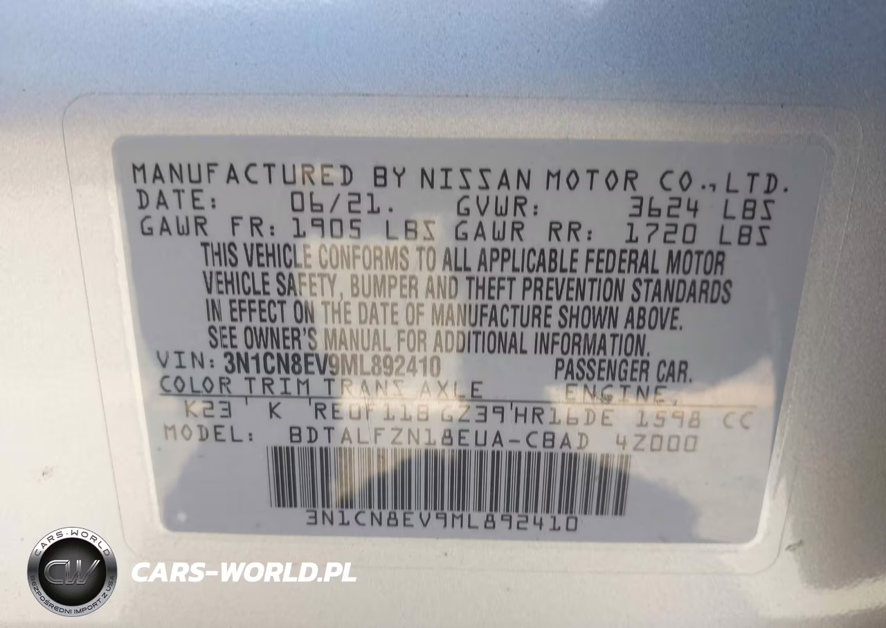 2021 Nissan Versa Sv Xtronic Cvt VIN:3N1CN8EV9ML892410 - 9