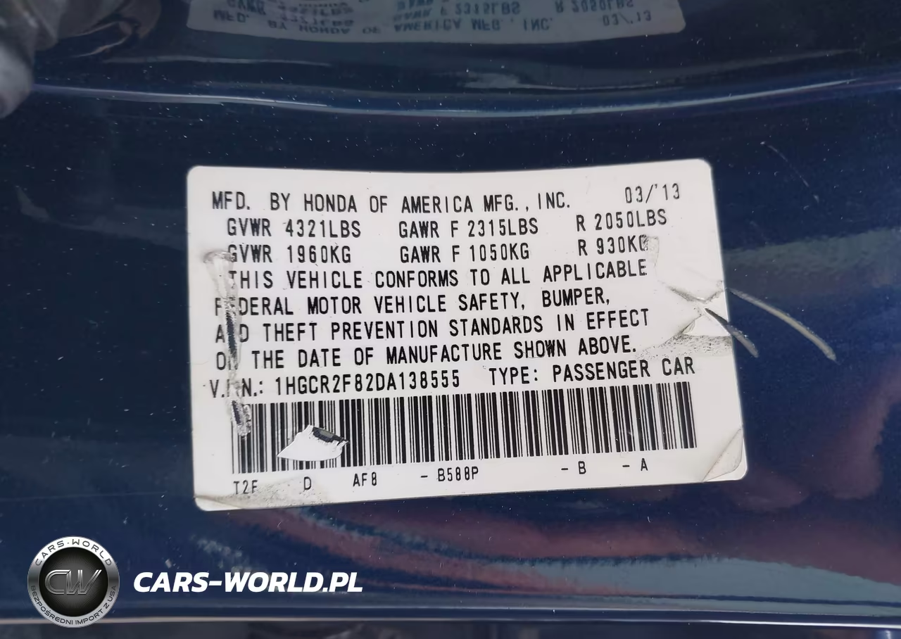 2013 Honda Accord Ex-L VIN:1HGCR2F82DA138555 - 9