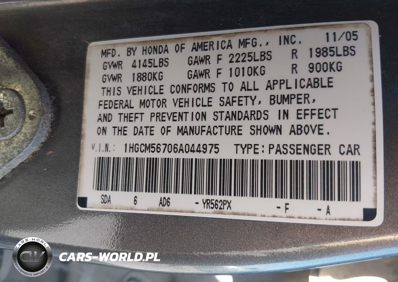 2006 Honda Accord 2.4 Ex VIN:1HGCM56706A044975 - 9