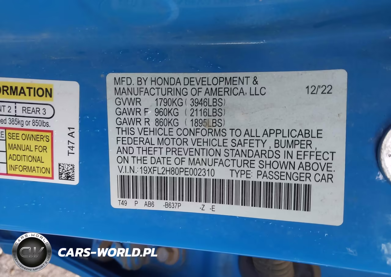 2023 Honda Civic Sport VIN:19XFL2H80PE002310 - 9