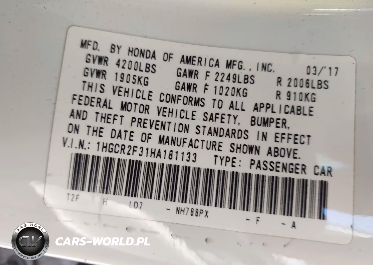 2017 Honda Accord Lx VIN:1HGCR2F31HA181133 - 9