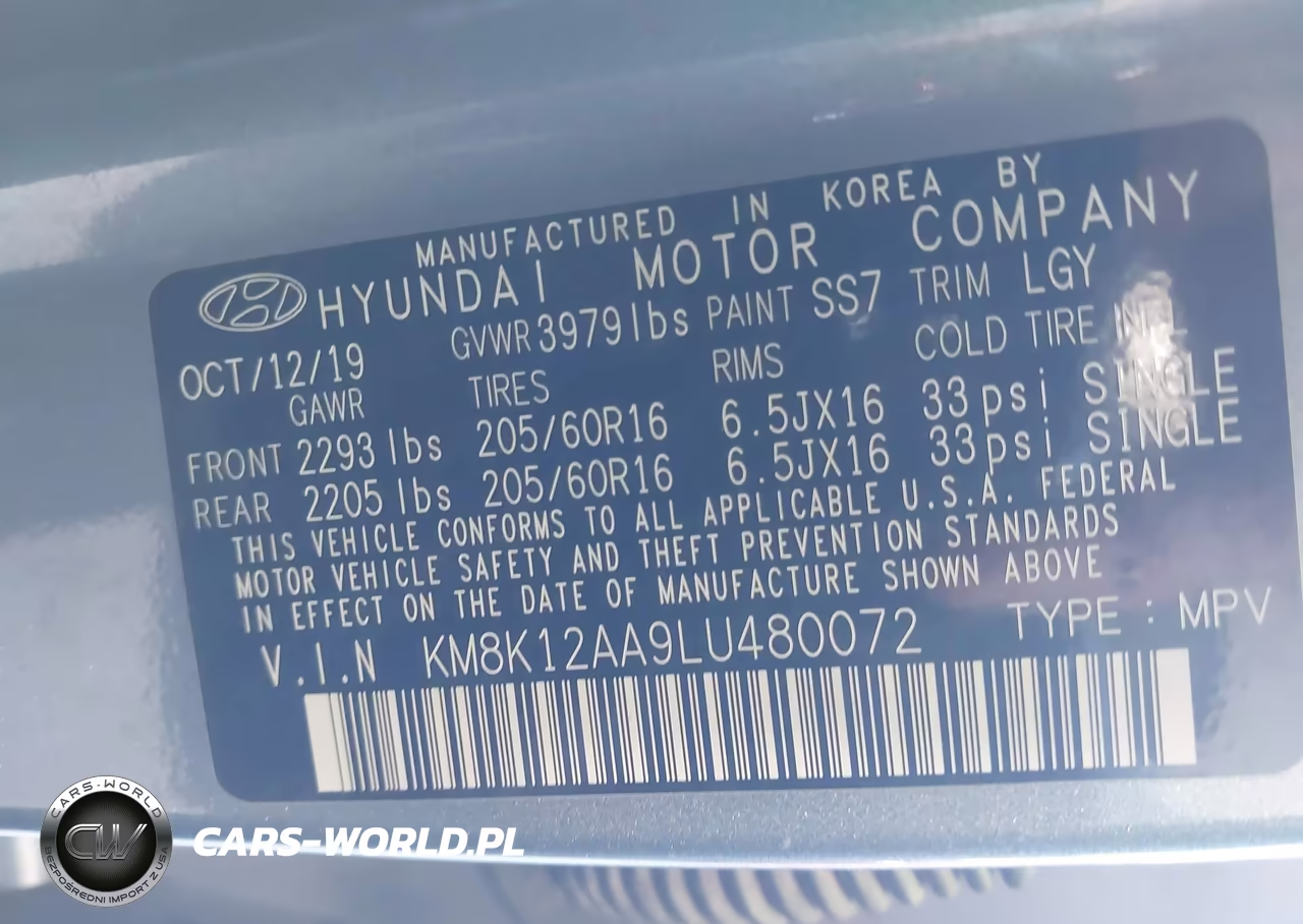 2020 Hyundai Kona Se VIN:KM8K12AA9LU480072 - 9