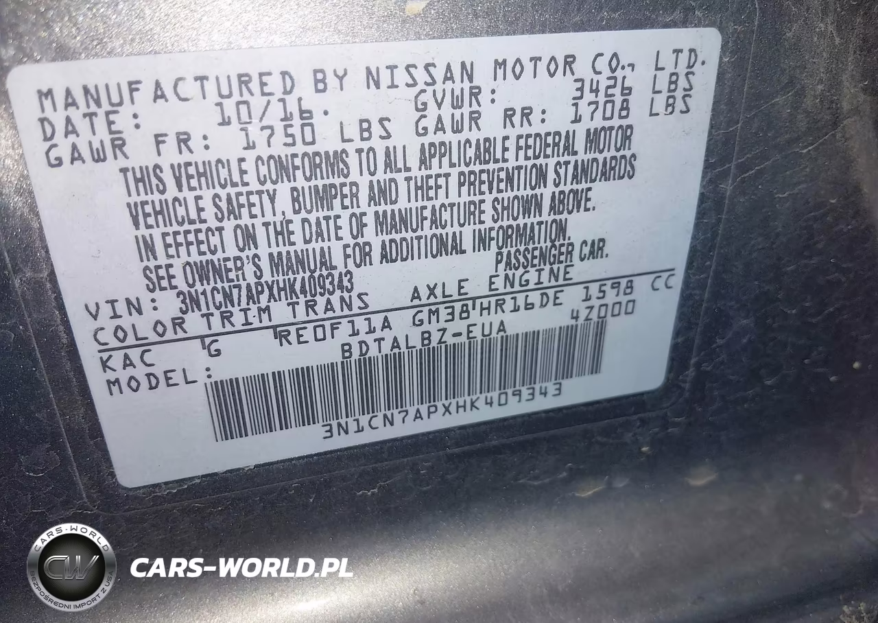 2017 Nissan Versa 1.6 S-1.6 S+-1.6 Sl-1.6 Sv VIN:3N1CN7APXHK409343 - 9