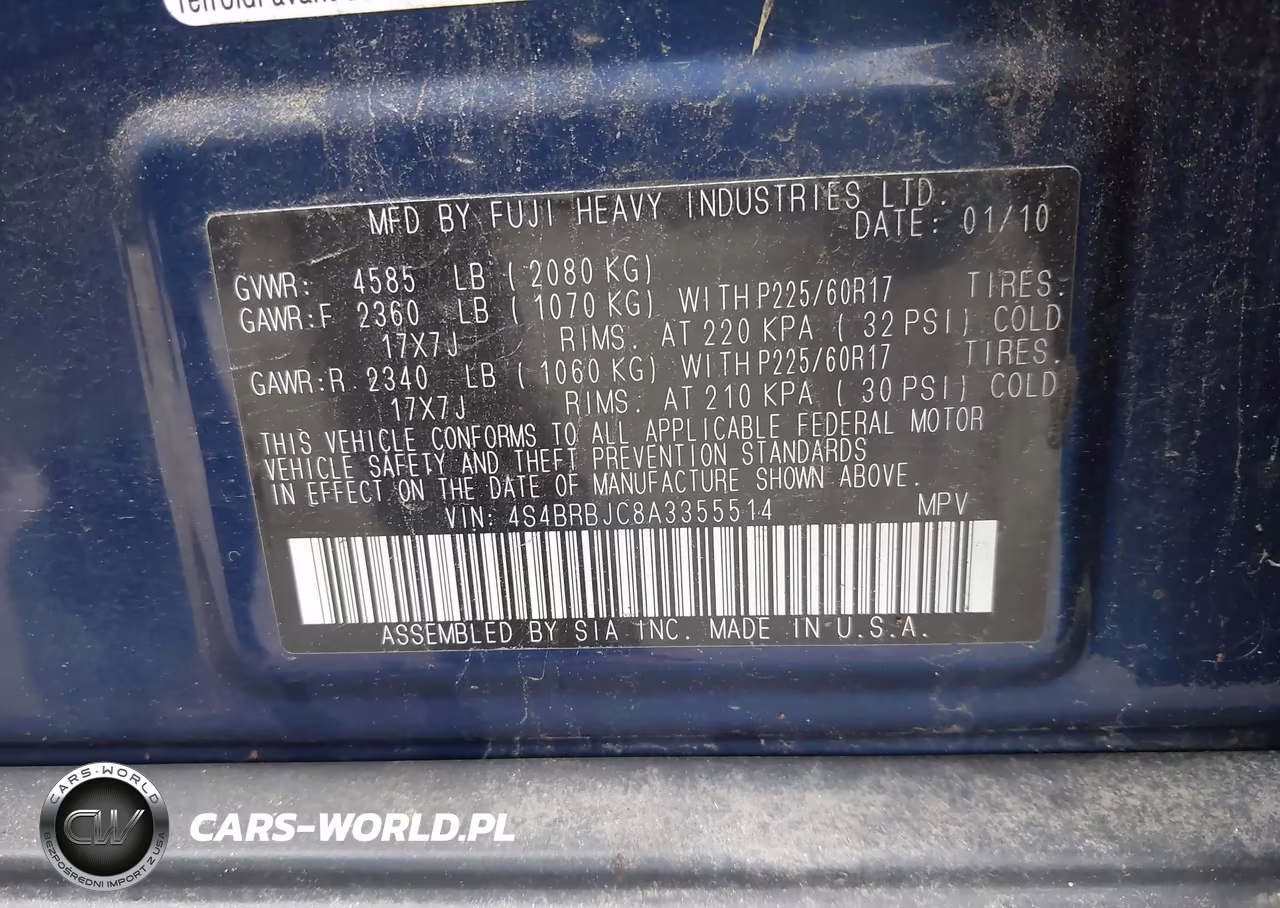 2010 Subaru Outback 2.5I Limited VIN:4S4BRBJC8A3355514 - 9