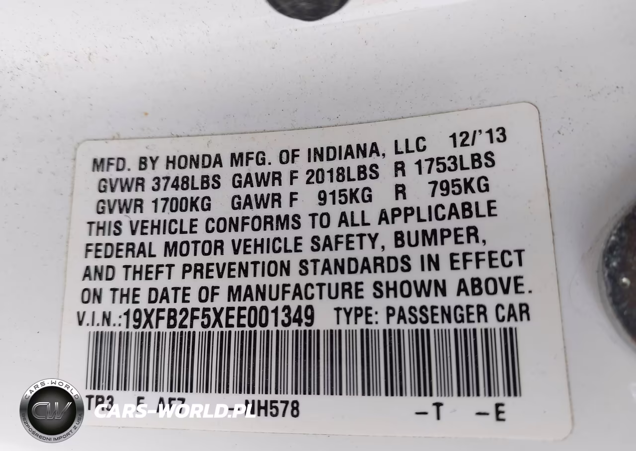 2014 Honda Civic Lx VIN:19XFB2F5XEE001349 - 9