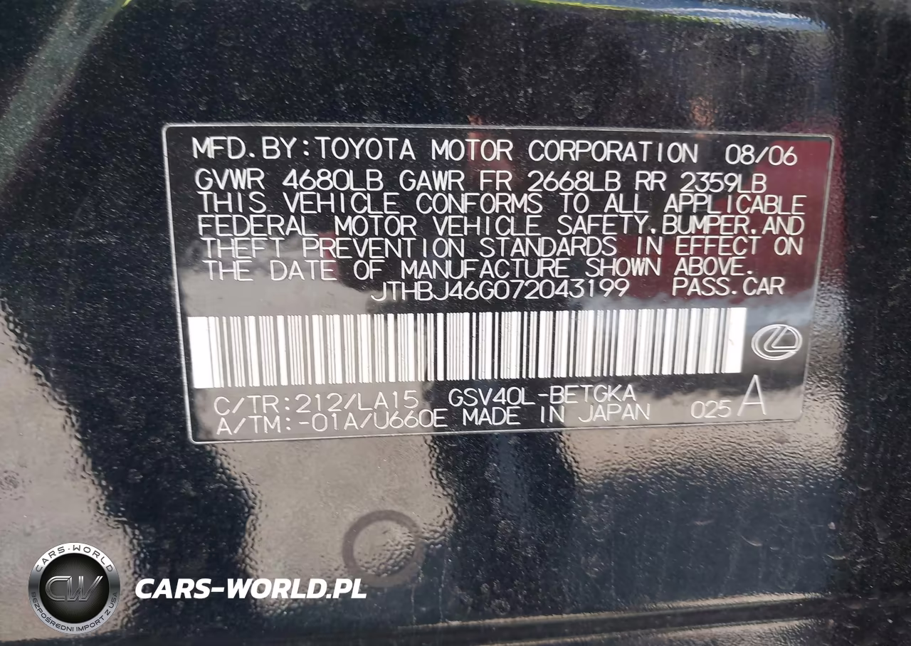 2007 Lexus Es 350 VIN:JTHBJ46G072043199 - 9