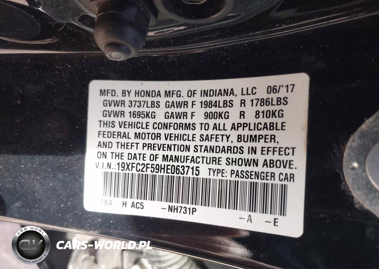 2017 Honda Civic Lx VIN:19XFC2F59HE063715 - 9