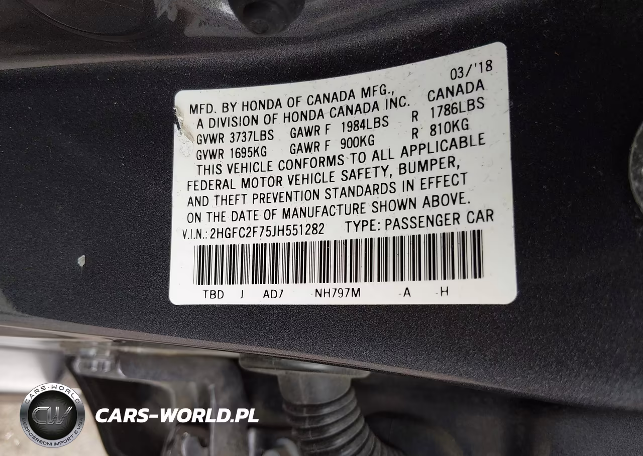 2018 Honda Civic Ex VIN:2HGFC2F75JH551282 - 9