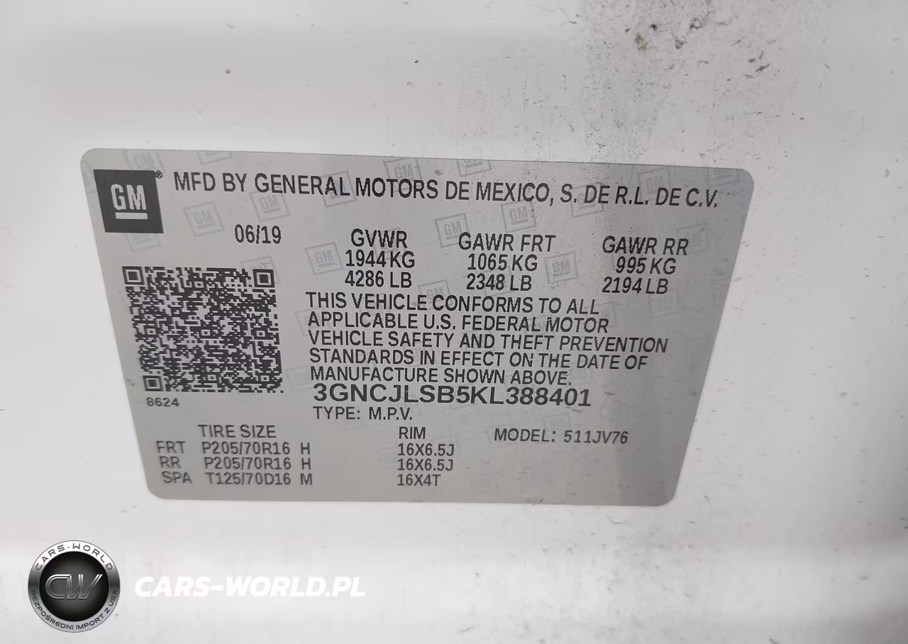 2019 Chevrolet Trax Lt VIN:3GNCJLSB5KL388401 - 9