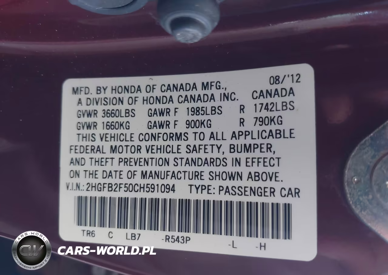 2012 Honda Civic Lx VIN:2HGFB2F50CH591094 - 9