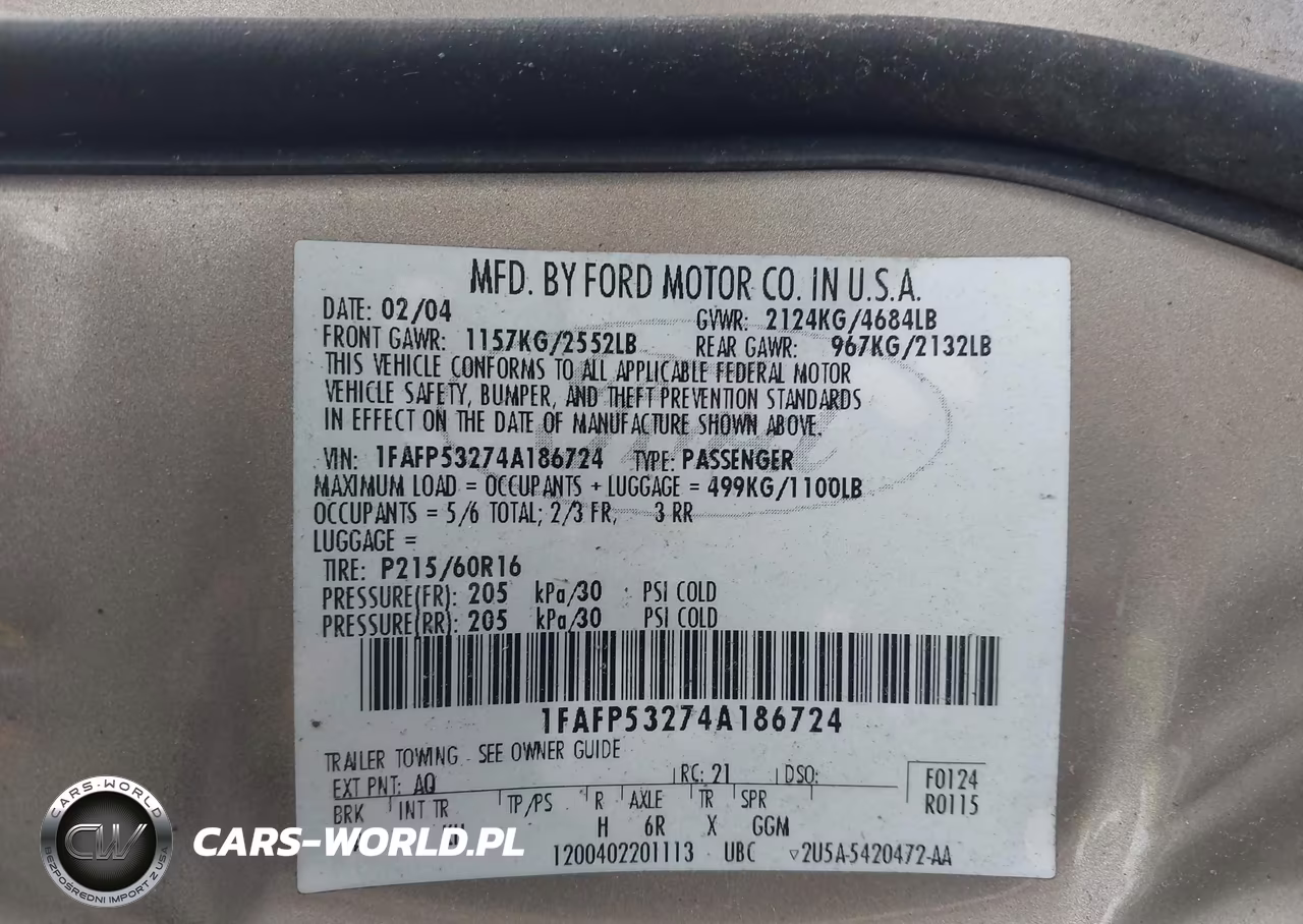 2004 Ford Taurus Se VIN:1FAFP53274A186724 - 9