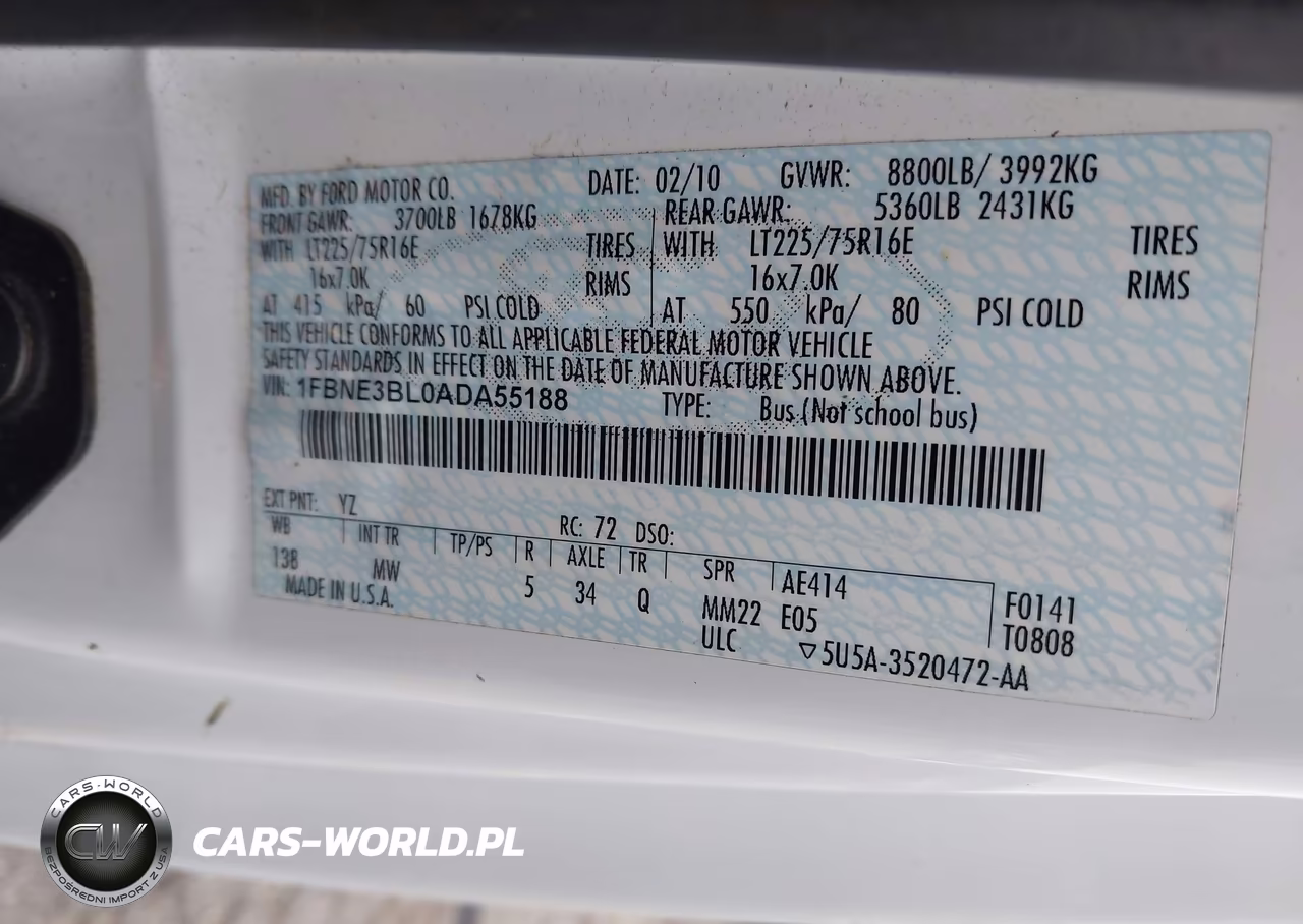 2010 Ford E-350 Super Duty Xl-Xlt VIN:1FBNE3BL0ADA55188 - 9