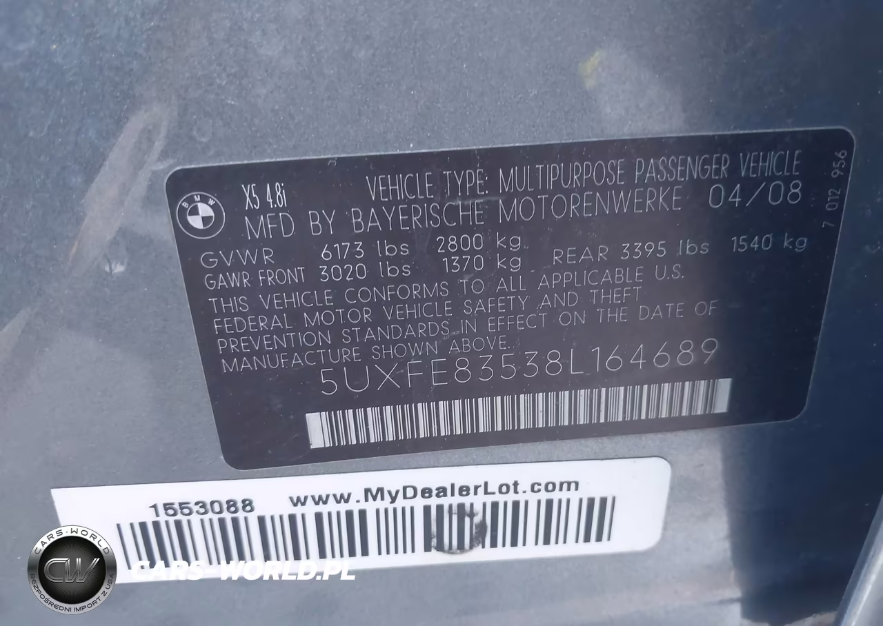 2008 BMW X5 4.8I VIN:5UXFE83538L164689 - 9
