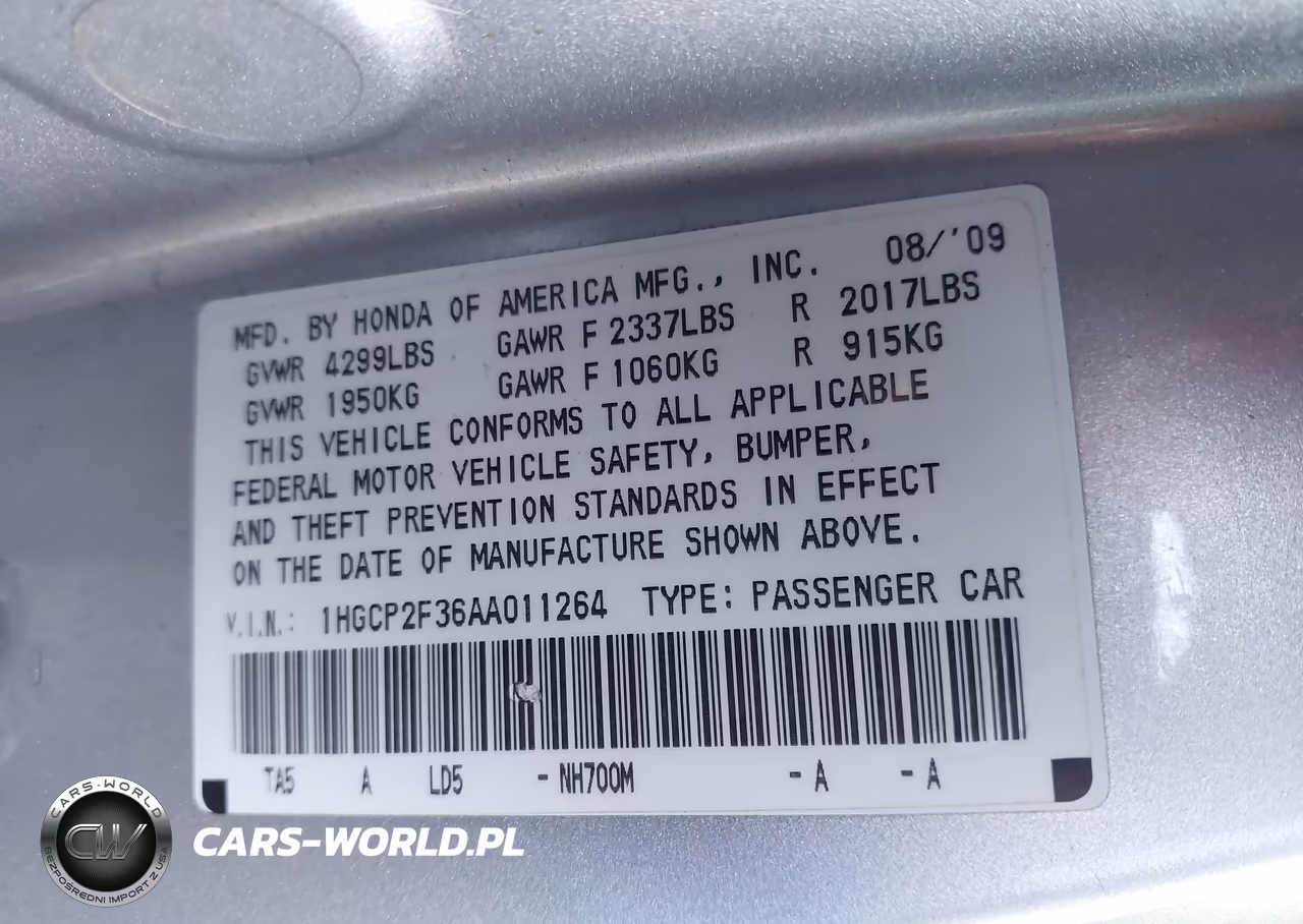 2010 Honda Accord 2.4 Lx VIN:1HGCP2F36AA011264 - 9
