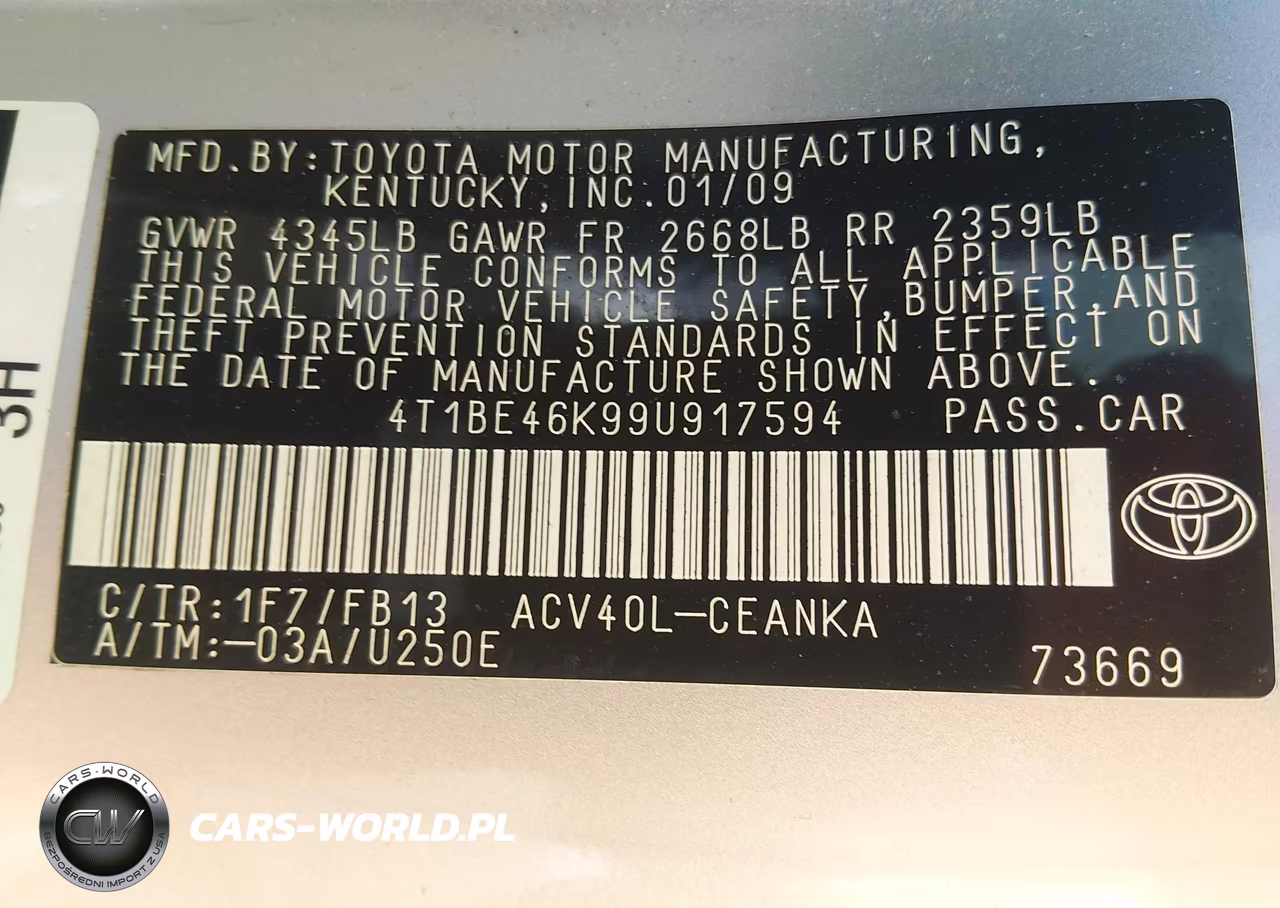 2009 Toyota Camry Le VIN:4T1BE46K99U917594 - 9