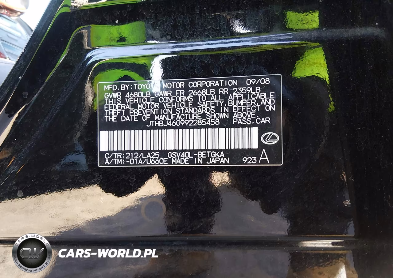 2009 Lexus Es 350 VIN:JTHBJ46G992285458 - 9