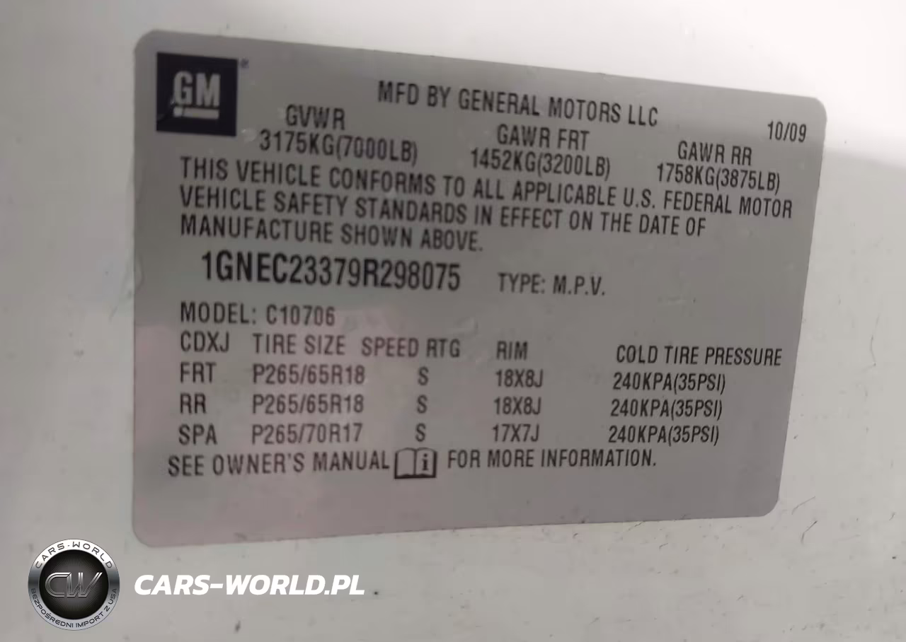 2009 Chevrolet Tahoe Lt2 VIN:1GNEC23379R298075 - 9
