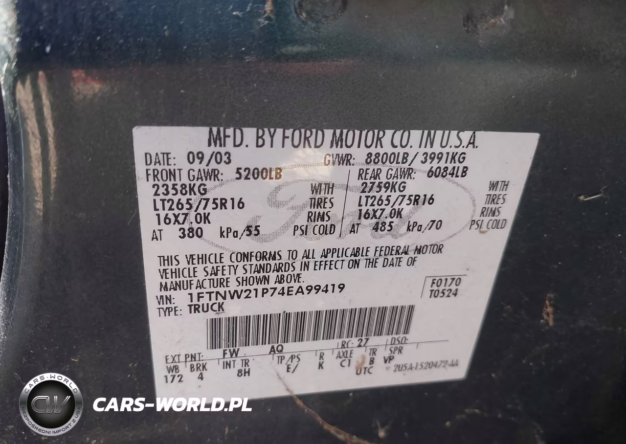 2004 Ford F-250 Lariat-Xl-Xlt VIN:1FTNW21P74EA99419 - 9