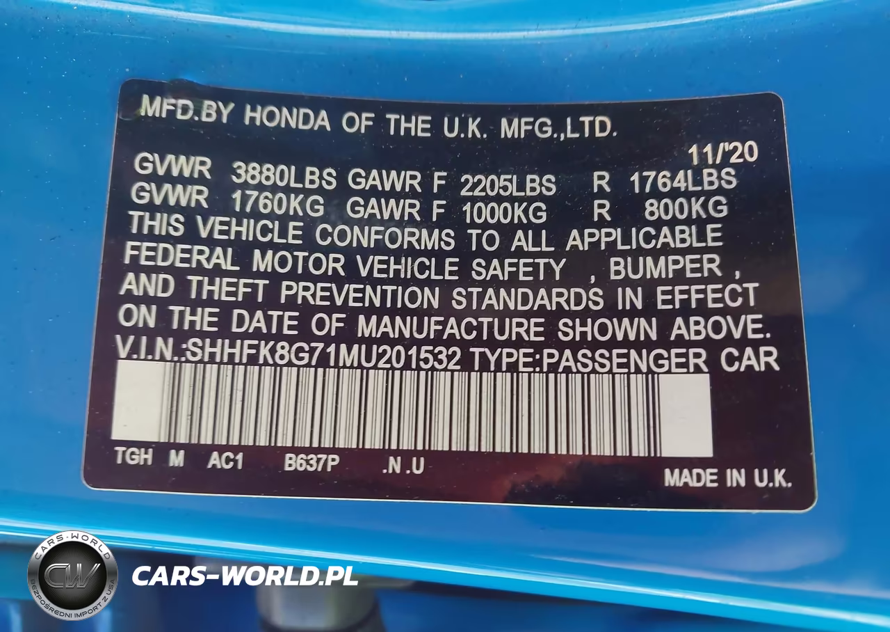 2021 Honda Civic Type R Touring VIN:SHHFK8G71MU201532 - 9