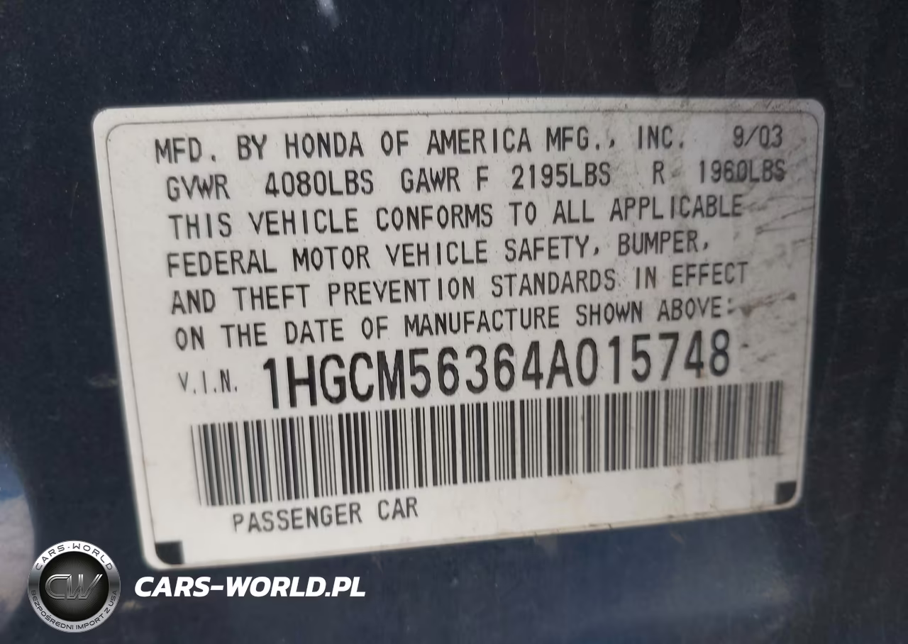 2004 Honda Accord 2.4 Lx VIN:1HGCM56364A015748 - 9