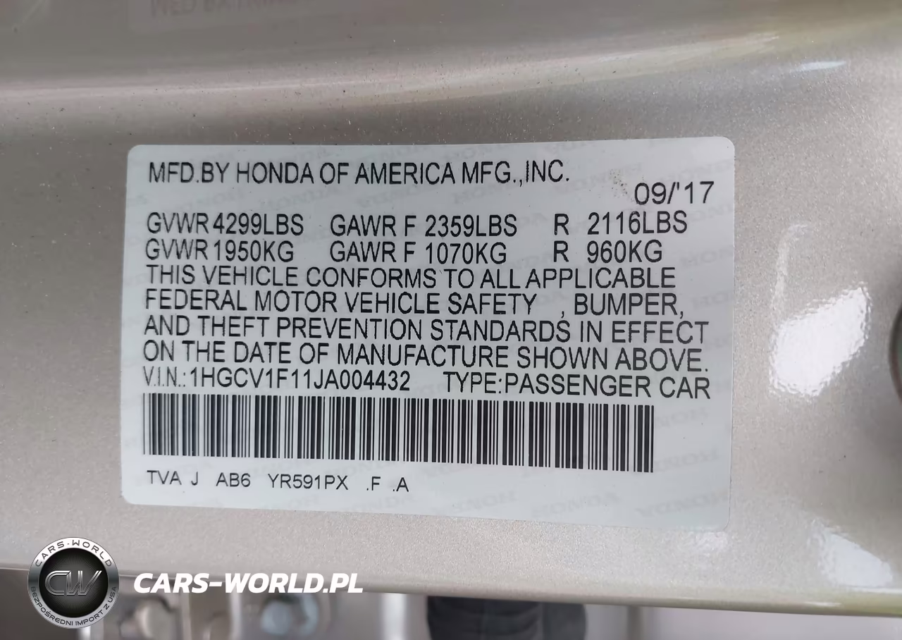 2018 Honda Accord Lx VIN:1HGCV1F11JA004432 - 9