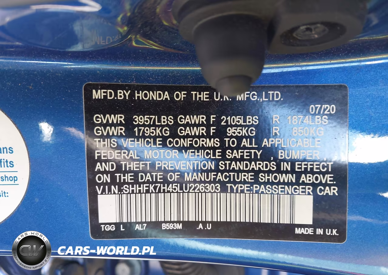 2020 Honda Civic Sport VIN:SHHFK7H45LU226303 - 9