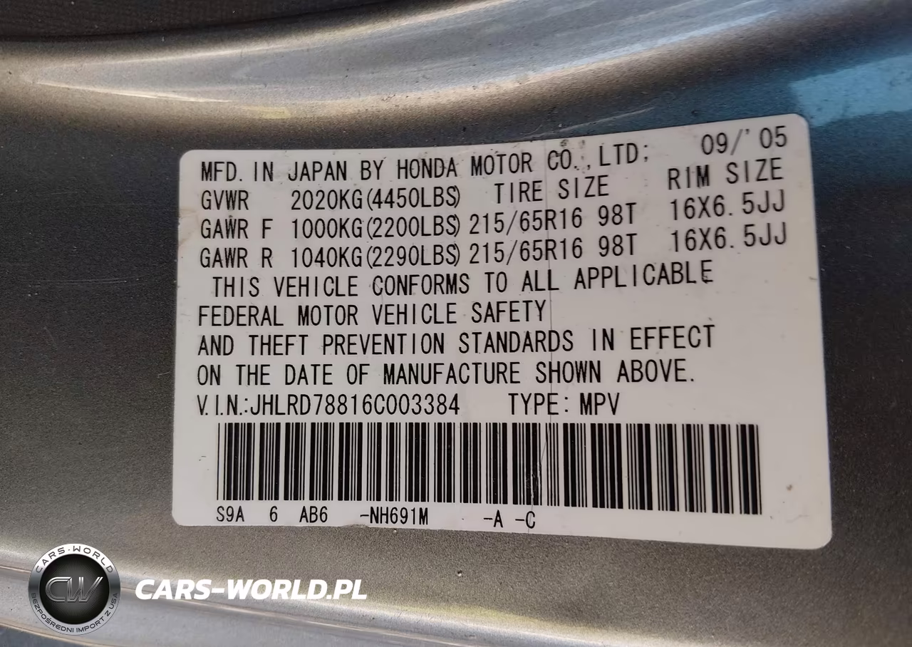 2006 Honda Cr-V Ex VIN:JHLRD78816C003384 - 9
