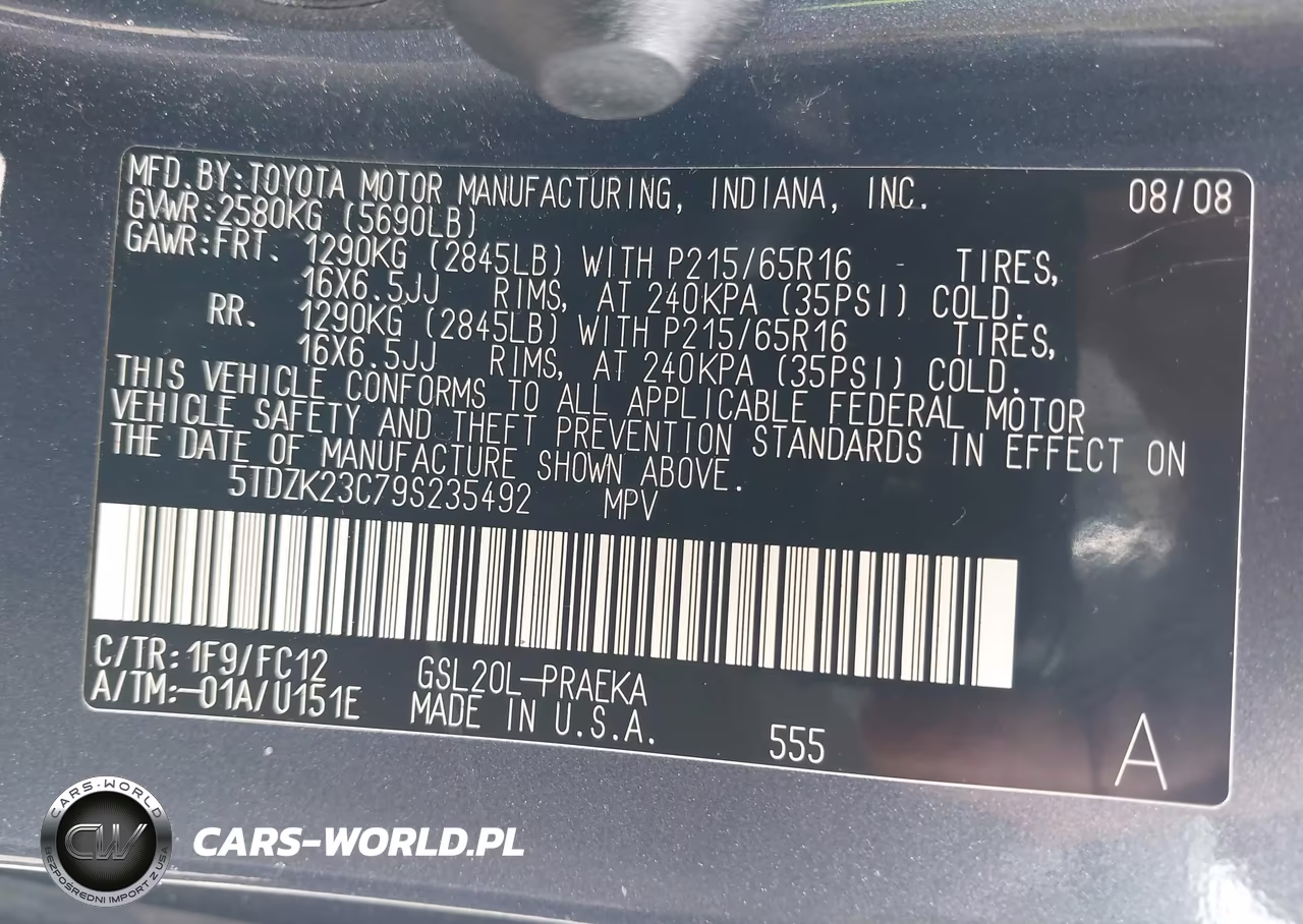 2009 Toyota Sienna Le VIN:5TDZK23C79S235492 - 9