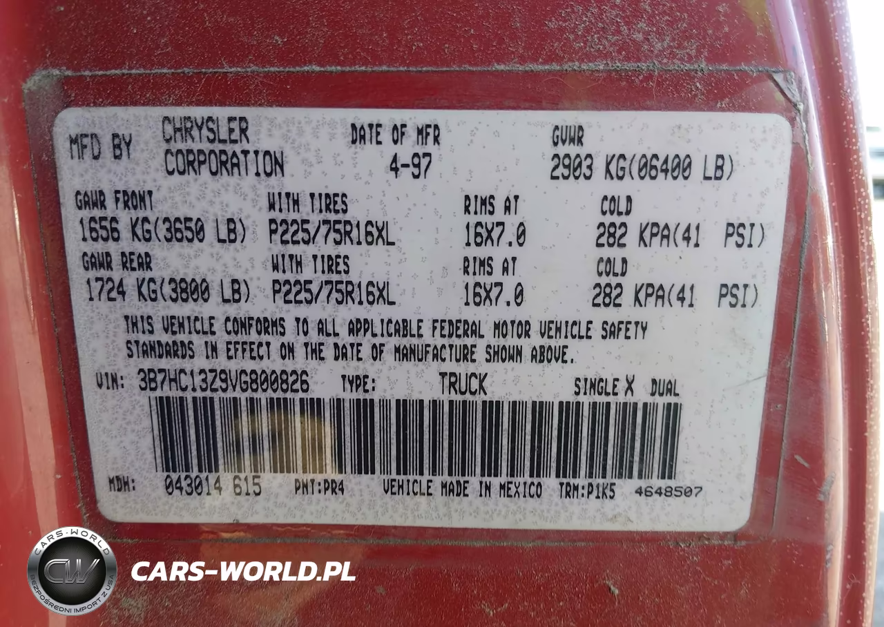 1997 Dodge Ram 1500 St VIN:3B7HC13Z9VG800826 - 9