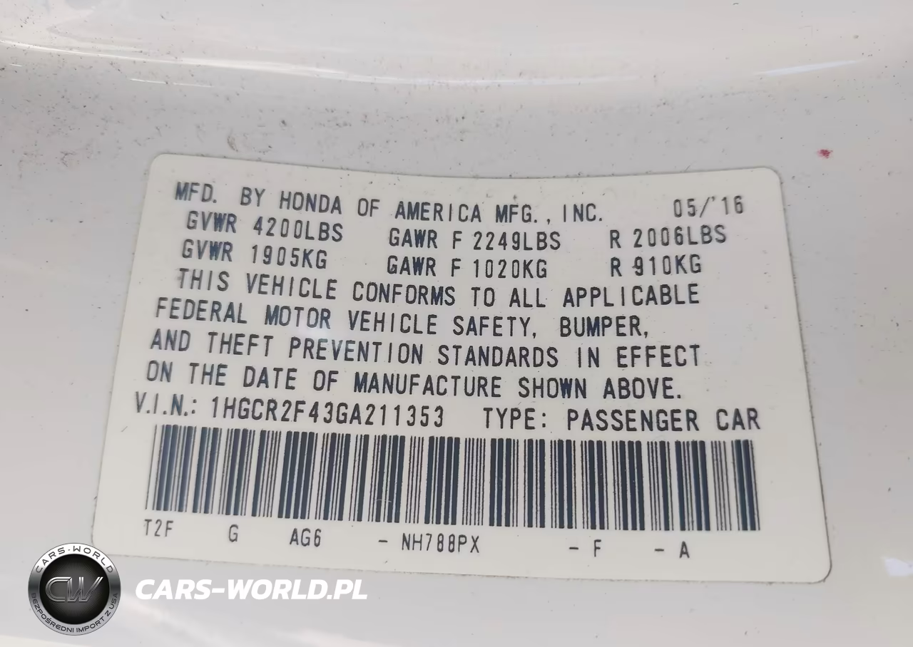 2016 Honda Accord Lx VIN:1HGCR2F43GA211353 - 9